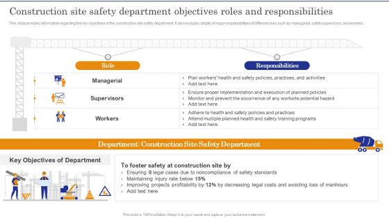 Construction Site Safety Measure Department Objectives Roles And Responsibilities Ideas PDF
