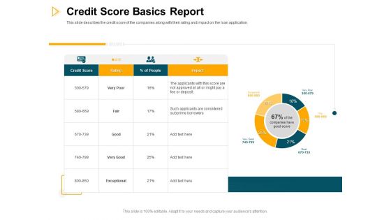 Consumer Lending Procedure Credit Score Basics Report Ppt Icon Shapes PDF