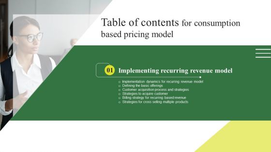 Consumption Based Pricing Model For Table Of Contents Demonstration PDF