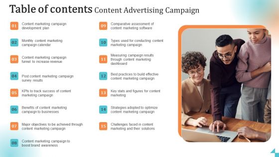 Content Advertising Campaign Table Of Contents Download PDF