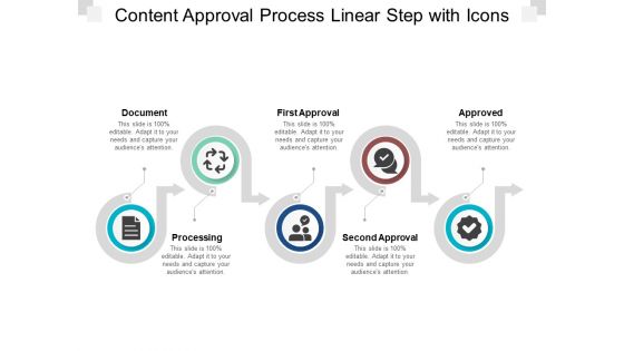 Content Approval Process Linear Step With Icons Ppt PowerPoint Presentation Visual Aids Background Images