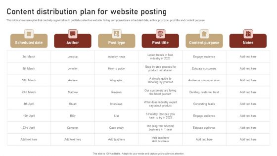 Content Delivery And Promotion Content Distribution Plan For Website Posting Download PDF