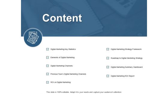 Content Digital Marketing ROI Report Ppt PowerPoint Presentation Model Slide Portrait