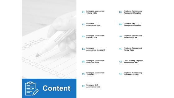 Content Employee Assessment Ppt PowerPoint Presentation Styles Graphics Tutorials