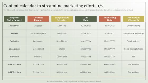 Content Marketing Strategy Content Calendar To Streamline Marketing Efforts Download PDF