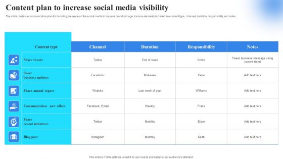 Content Plan To Increase Social Media Visibility Brochure PDF