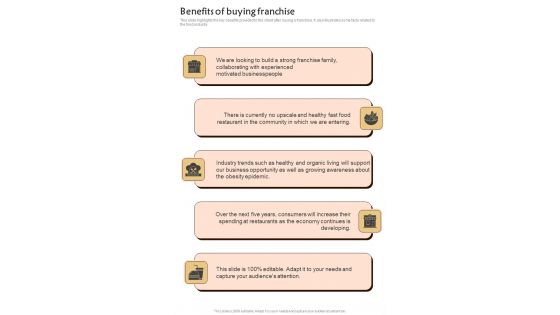 Contractor Bid For Hotel Dealership Benefits Of Buying Franchise One Pager Sample Example Document Contractor Bid For Hotel Dealership Benefits Of Buying Franchise One Pager Sample Example Document