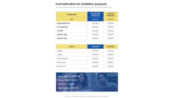Contractors Bid Proposal For Organizing Exhibitions Cost Estimation For Exhibition Proposal One Pager Sample Example Document