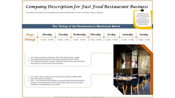 Convenience Food Business Plan Company Description For Fast Food Restaurant Business Professional PDF