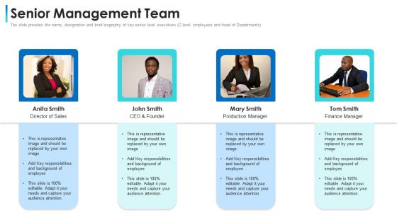 Convertible Bond Financing Pitch Deck Senior Management Team Information PDF Convertible Bond Financing Pitch Deck Senior Management Team Information PDF