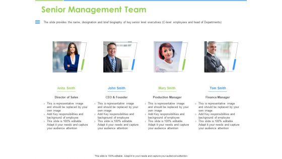 Convertible Bonds Pitch Deck For Increasing Capitals Senior Management Team Graphics PDF