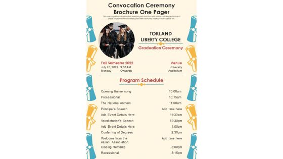 Convocation Ceremony Brochure One Pager PDF Document PPT Template