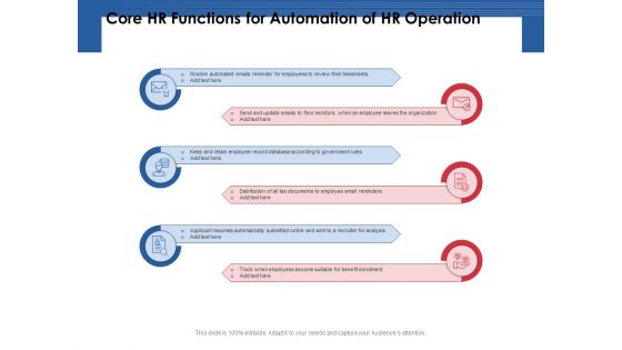 Core Hr Functions For Automation Of HR Operation Ppt PowerPoint Presentation Slides Icon PDF