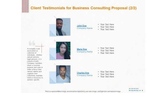 Corporate Consulting Client Testimonials For Business Consulting Proposal Business Consulting Demonstration PDF