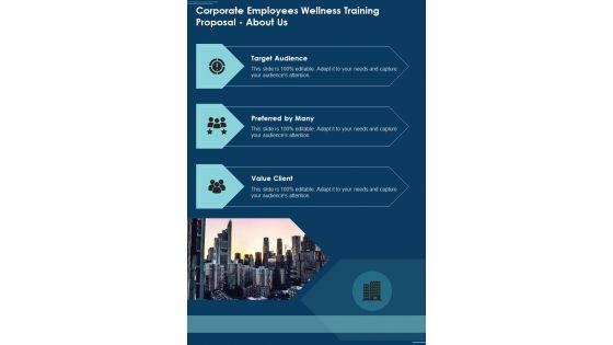 Corporate Employees Wellness Training Proposal About Us Value One Pager Sample Example Document Corporate Employees Wellness Training Proposal About Us Value One Pager Sample Example Document