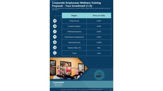 Corporate Employees Wellness Training Proposal Your Investment One Pager Sample Example Document