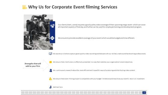 Corporate Event Filming Proposal Ppt PowerPoint Presentation Complete Deck With Slides
