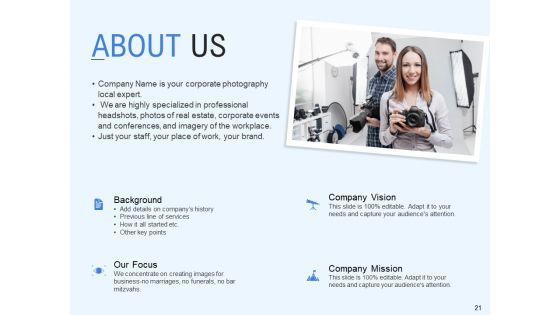 Corporate Event Photography Proposal Template Ppt PowerPoint Presentation Complete Deck With Slides