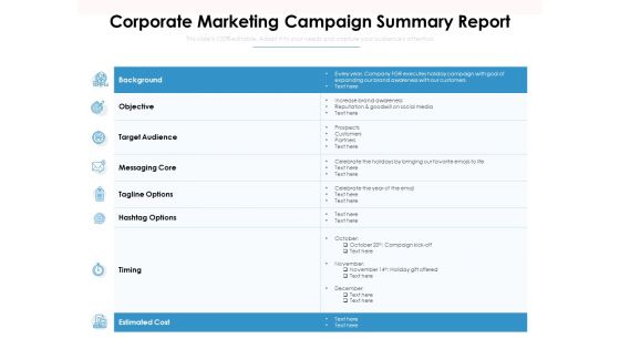 Corporate Marketing Campaign Summary Report Ppt PowerPoint Presentation File Sample PDF