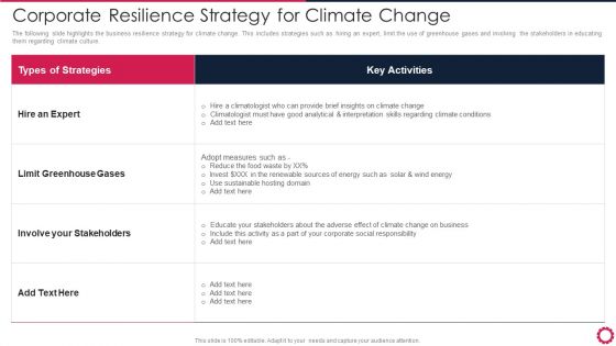 Corporate Resilience Strategy For Climate Change Introduction PDF