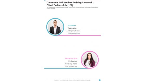 Corporate Staff Welfare Training Proposal Client Testimonials One Pager Sample Example Document