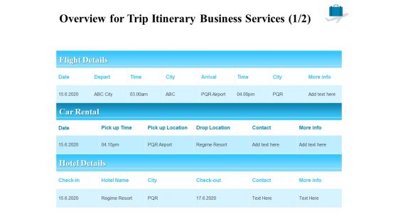 Corporate Travel Itinerary Overview For Trip Itinerary Business Services Details Clipart PDF