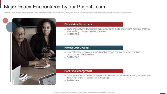 Cost Saving With Agile Methodology IT Major Issues Encountered By Our Project Team Template PDF