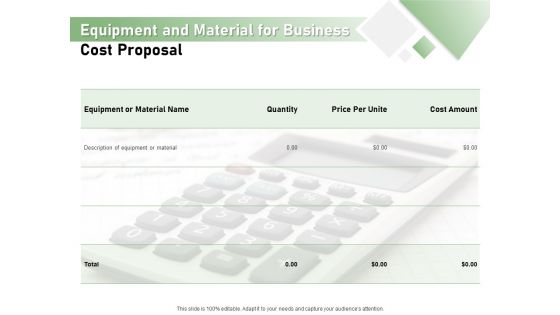 Cost Savings To A Company Equipment And Material For Business Cost Proposal Pictures PDF