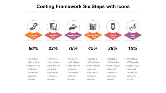 Costing Framework Six Steps With Icons Ppt PowerPoint Presentation Pictures Designs PDF