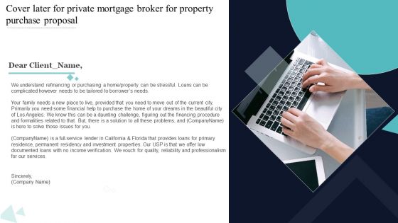 Cover Later For Private Mortgage Broker For Property Purchase Proposal Themes PDF