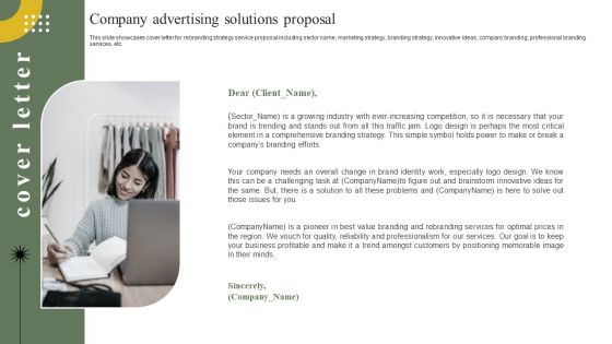 Cover Letter Company Advertising Solutions Proposal Ppt Infographic Template Shapes PDF