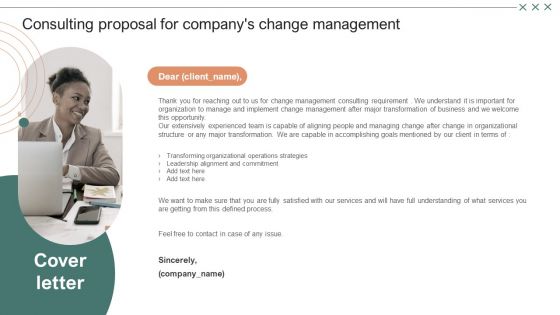 Cover Letter Consulting Proposal For Companys Change Management Introduction PDF