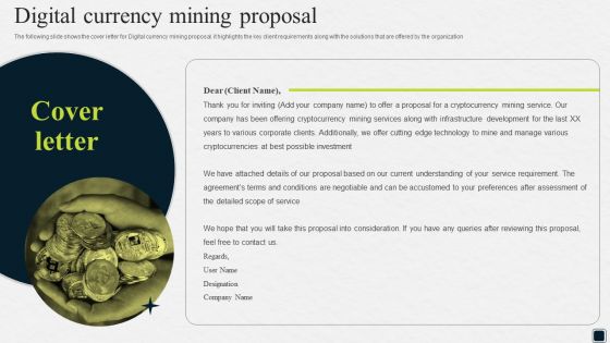 Cover Letter Digital Currency Mining Proposal Ppt Infographics Master Slide PDF