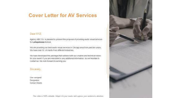 Cover Letter For AV Services Ppt PowerPoint Presentation Gallery Information