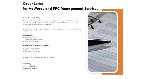 Cover Letter For Adwords And PPC Management Services Demonstration PDF