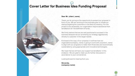 Cover Letter For Business Idea Funding Proposal Ppt PowerPoint Presentation Summary Influencers