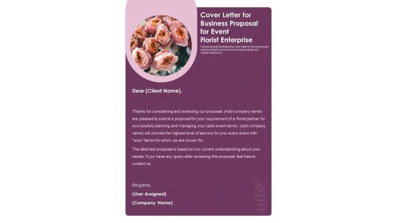 Cover Letter For Business Proposal For Event Florist Enterprise One Pager Sample Example Document