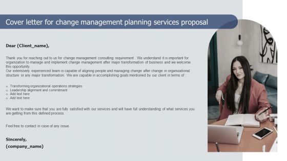 Cover Letter For Change Management Planning Services Proposal Elements PDF