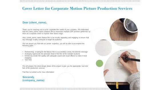 Cover Letter For Corporate Motion Picture Production Services Ppt PowerPoint Presentation Styles Pictures