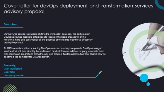 Cover Letter For Devops Deployment And Transformation Services Advisory Proposal Designs PDF