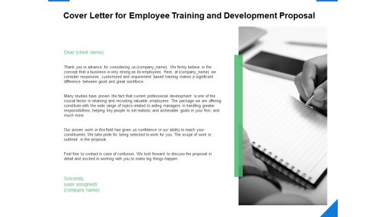 Cover Letter For Employee Training And Development Proposal Ppt PowerPoint Presentation Infographic Template Portrait