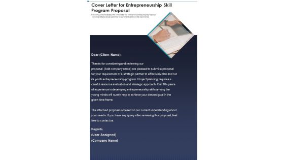 Cover Letter For Entrepreneurship Skill Program Proposal One Pager Sample Example Document