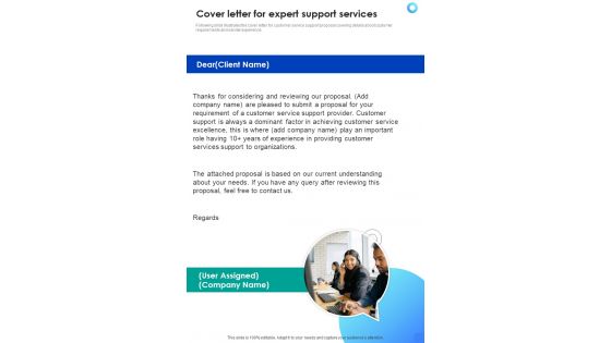 Cover Letter For Expert Support Services One Pager Sample Example Document