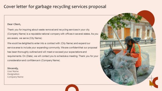 Cover Letter For Garbage Recycling Services Proposal Formats PDF