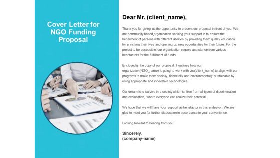 Cover Letter For NGO Funding Proposal Ppt PowerPoint Presentation Ideas Good