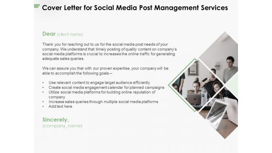 Cover Letter For Social Media Post Management Services Ppt PowerPoint Presentation Layouts Format Ideas PDF