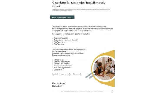 Cover Letter For Tech Project Feasibility Study Report One Pager Sample Example Document