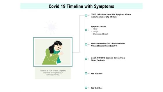 Covid 19 Timeline With Symptoms Ppt PowerPoint Presentation Infographics Examples PDF