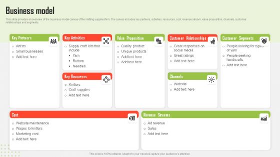 Craft Material Supply Firm Fundraising Pitch Deck Business Model Mockup PDF