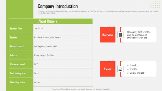 Craft Material Supply Firm Fundraising Pitch Deck Company Introduction Mockup PDF